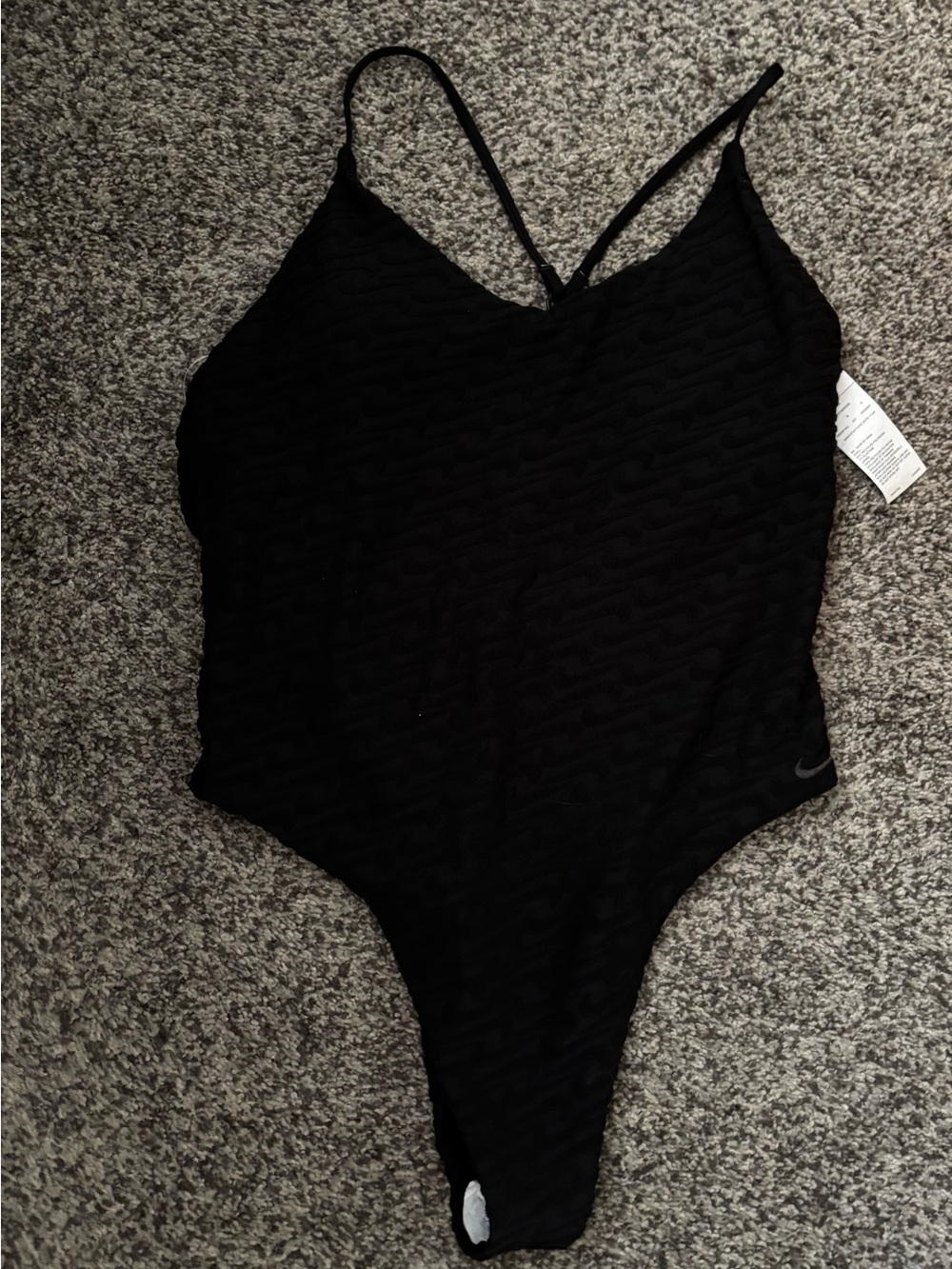 NWT women's L Large Nike swim 1 pc swimsuit black Swoosh Sport New